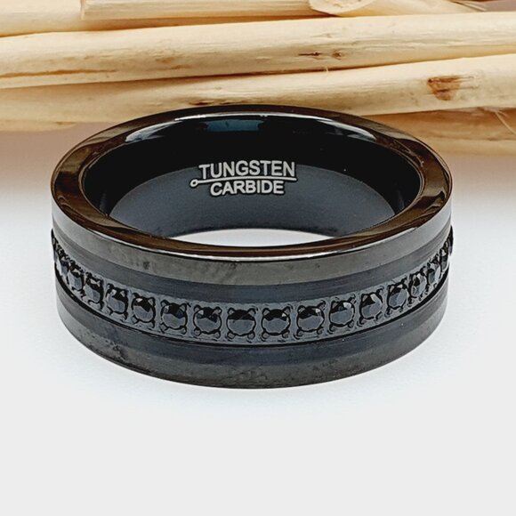 Round Cut Black CZ Inlay Engagement Ring for Man Woman, GALTUN775 - Picture 4 of 5